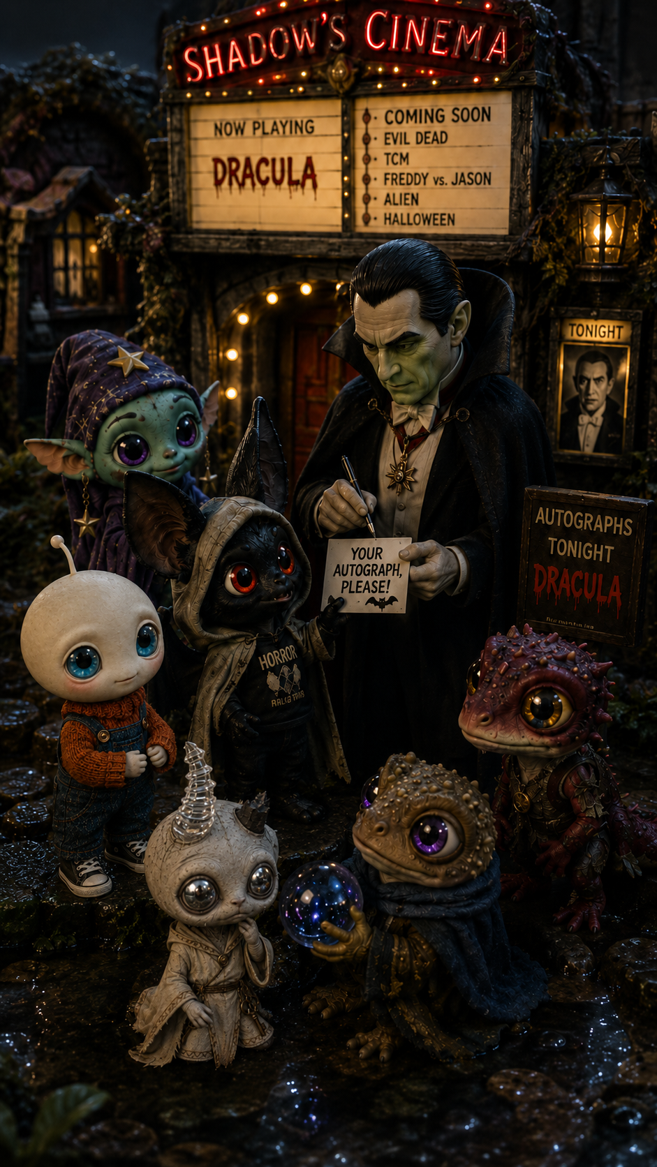 Dracula signs an autograph at Shadow's Cinema